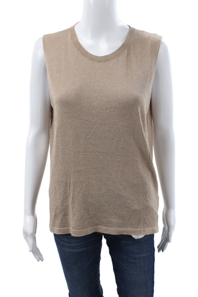 Jennifer Tyler Women Pullover Sleeveless Crewneck Beige Metallic Viscose Size S