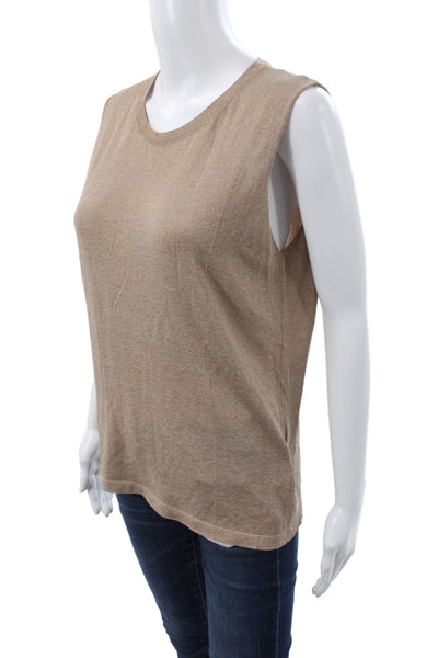 Jennifer Tyler Women Pullover Sleeveless Crewneck Beige Metallic Viscose Size S