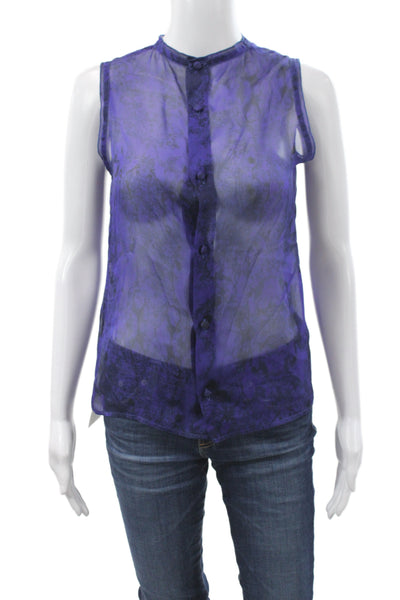 Bottega Veneta Women Basic Purple Silk Sleeveless Round Neck Blouse Size 40