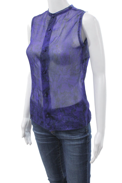 Bottega Veneta Women Basic Purple Silk Sleeveless Round Neck Blouse Size 40