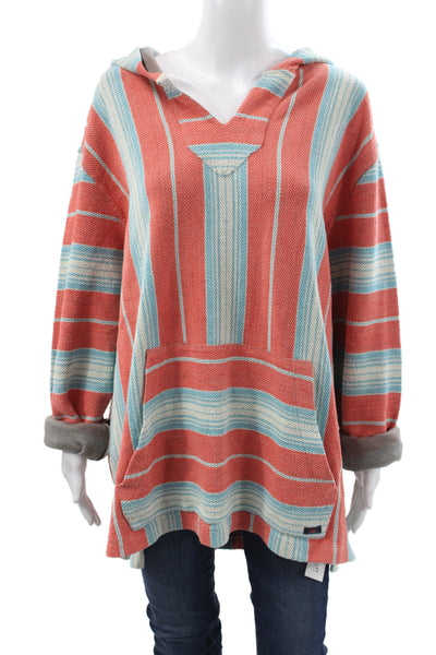 Faherty Unisex Pullover Sweater V-Neck Striped Blue Cotton Long Sleeve Size XL