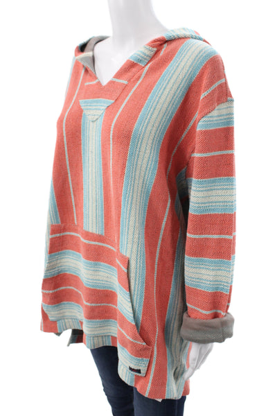 Faherty Unisex Pullover Sweater V-Neck Striped Blue Cotton Long Sleeve Size XL