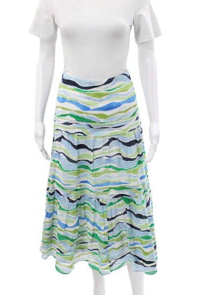 Charlotte Brody Women Blue Striped Cotton Maxi Skirt Zip Size 10