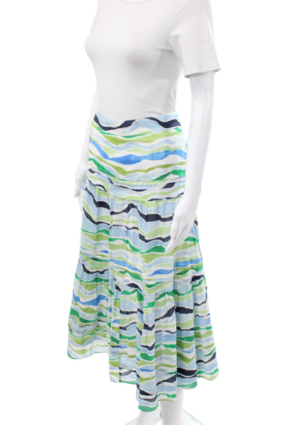 Charlotte Brody Women Blue Striped Cotton Maxi Skirt Zip Size 10