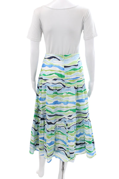 Charlotte Brody Women Blue Striped Cotton Maxi Skirt Zip Size 10