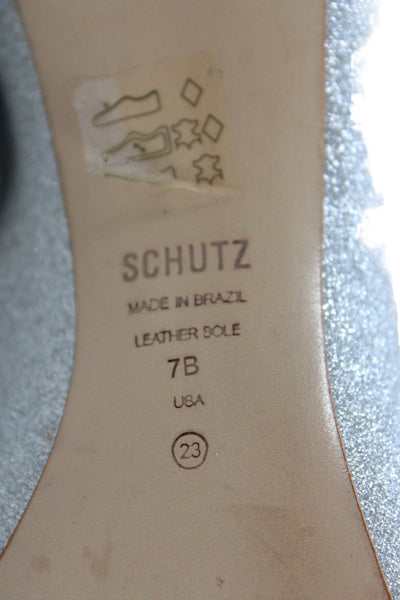 Schutz Womens Stiletto Pointed Toe Glitter Leather Knee High Boots Silver Size 7