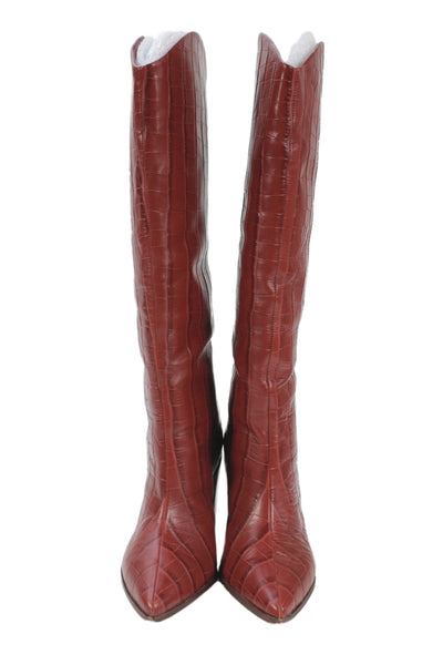 Schutz Womens Stiletto Pointed Toe Glitter Leather Knee High Boots Silver Size 7