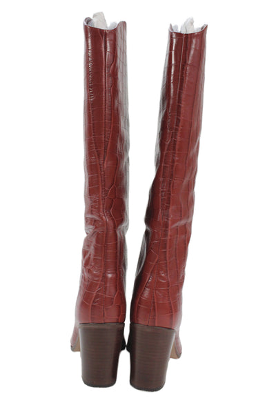 Schutz Womens Stiletto Pointed Toe Glitter Leather Knee High Boots Silver Size 7