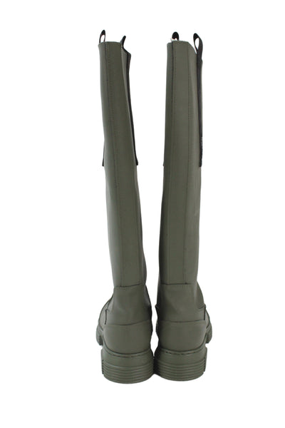 Ganni Womens Slip On Block Heel Rubber Knee High Boots Green Black Size 37