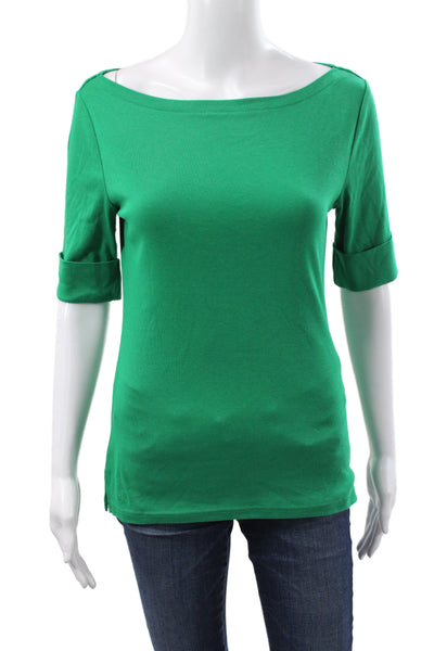 Lauren Ralph Lauren Women Green Boatneck Short Sleeve T-Shirt Size S