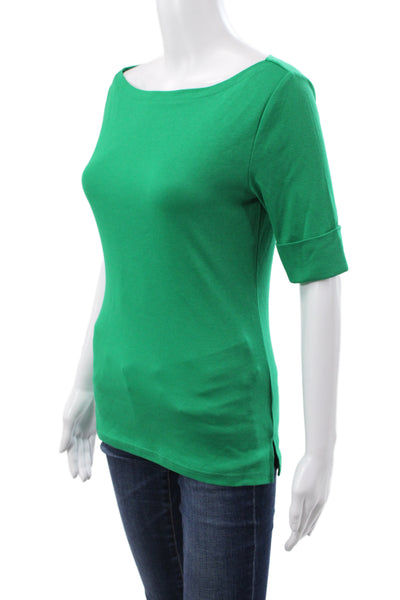 Lauren Ralph Lauren Women Green Boatneck Short Sleeve T-Shirt Size S
