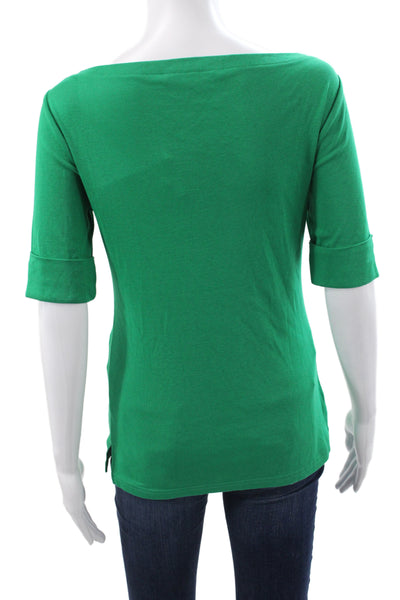 Lauren Ralph Lauren Women Green Boatneck Short Sleeve T-Shirt Size S