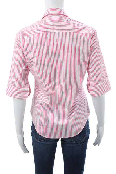 Ralph Lauren Sport Womens Button-Up Collared Striped Cotton Top Pink 3/4 Size 4