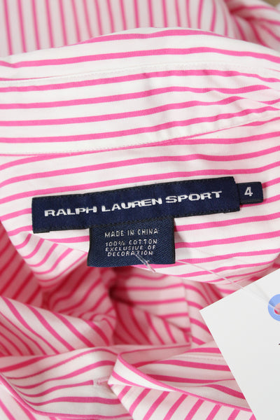 Ralph Lauren Sport Womens Button-Up Collared Striped Cotton Top Pink 3/4 Size 4