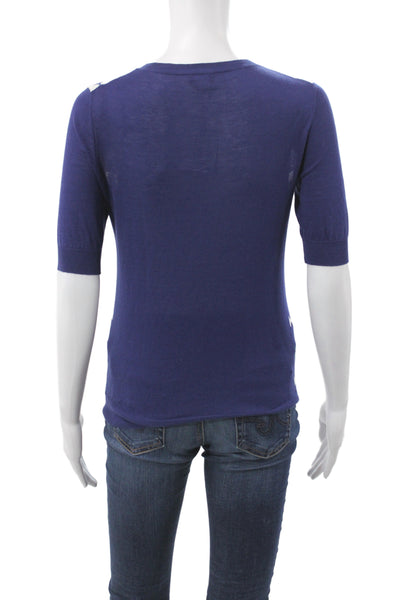J Crew Women Pullover Argyle Blue Cotton Short Sleeve Round Neck Size XS
