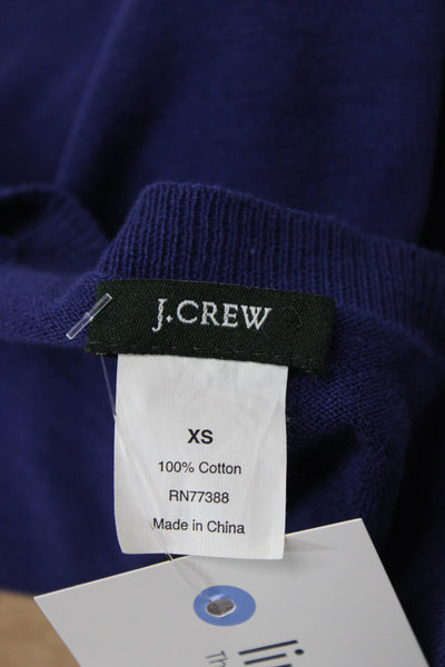 J Crew Women Pullover Argyle Blue Cotton Short Sleeve Round Neck Size XS