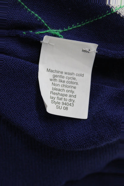J Crew Women Pullover Argyle Blue Cotton Short Sleeve Round Neck Size XS