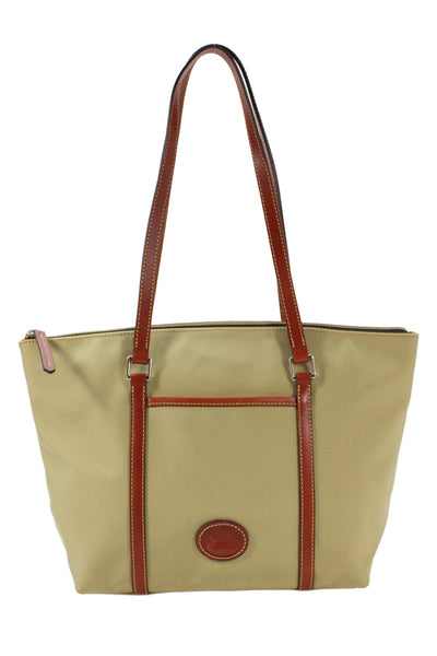 Dooney & Bourke Womens Leather Trim Zip Up Shoulder Bag Beige