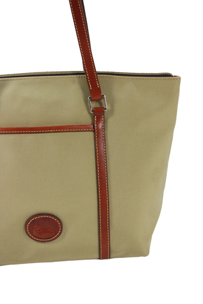 Dooney & Bourke Womens Leather Trim Zip Up Shoulder Bag Beige