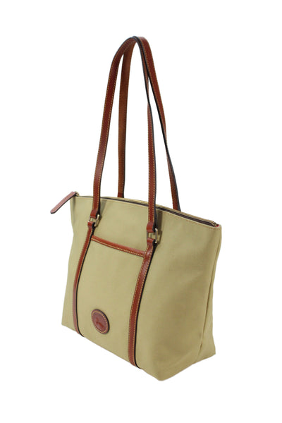 Dooney & Bourke Womens Leather Trim Zip Up Shoulder Bag Beige