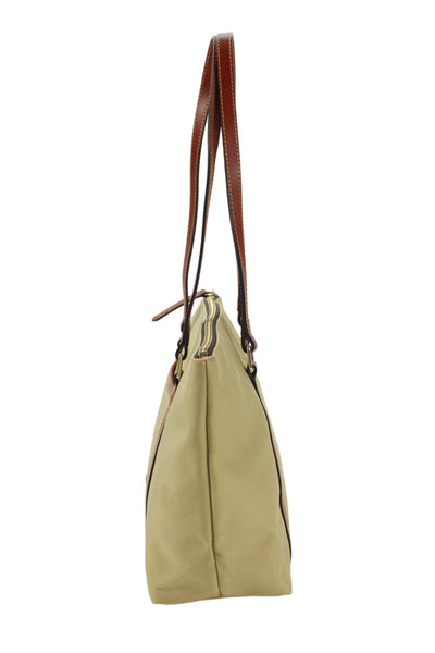 Dooney & Bourke Womens Leather Trim Zip Up Shoulder Bag Beige