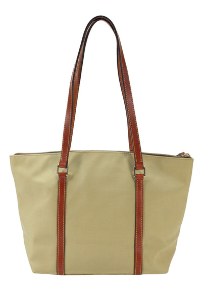 Dooney & Bourke Womens Leather Trim Zip Up Shoulder Bag Beige