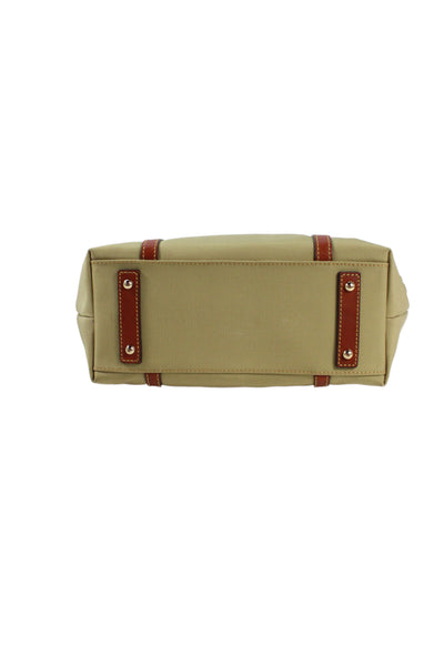 Dooney & Bourke Womens Leather Trim Zip Up Shoulder Bag Beige