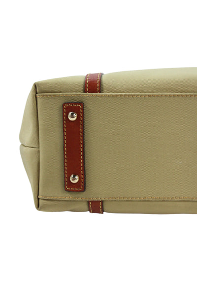 Dooney & Bourke Womens Leather Trim Zip Up Shoulder Bag Beige