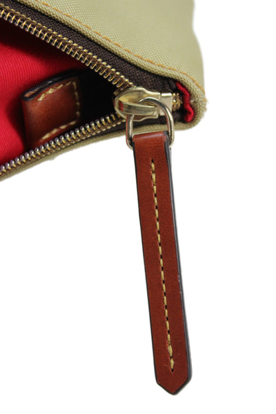Dooney & Bourke Womens Leather Trim Zip Up Shoulder Bag Beige