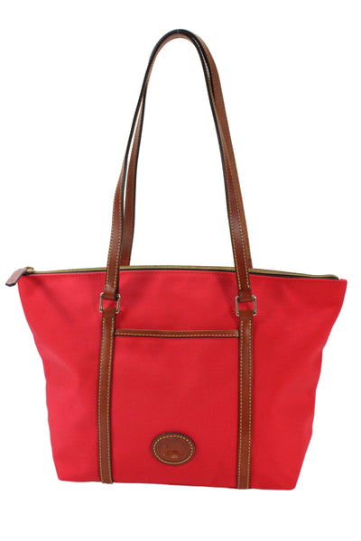 Dooney & Bourke Womens Leather Trim Zip Up Shoulder Bag Red