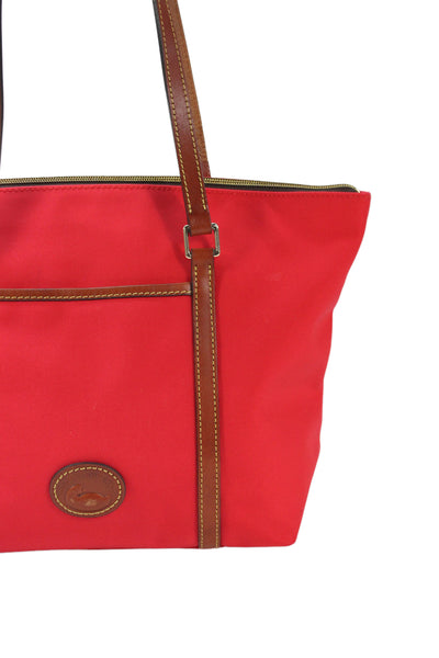 Dooney & Bourke Womens Leather Trim Zip Up Shoulder Bag Red