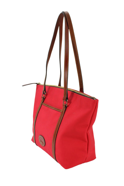 Dooney & Bourke Womens Leather Trim Zip Up Shoulder Bag Red