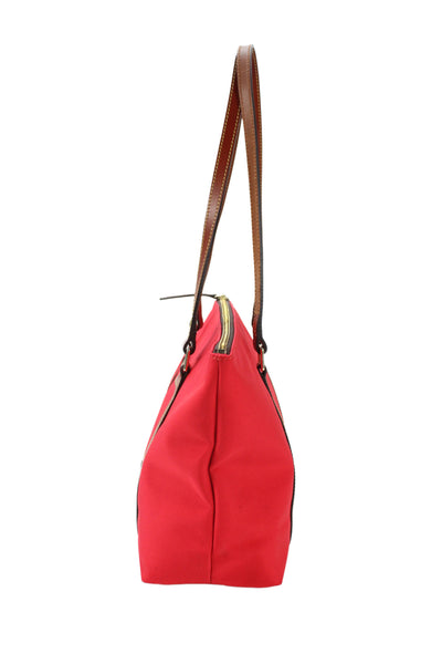 Dooney & Bourke Womens Leather Trim Zip Up Shoulder Bag Red