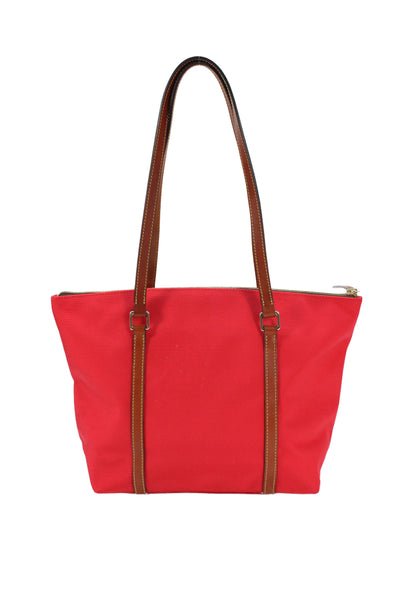 Dooney & Bourke Womens Leather Trim Zip Up Shoulder Bag Red