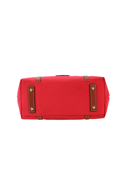 Dooney & Bourke Womens Leather Trim Zip Up Shoulder Bag Red