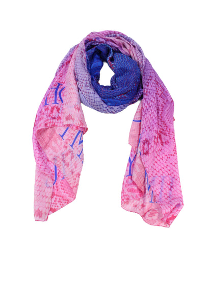 Jimmy Choo Womens Silk Snakeskin Printed Logo Scarf Blue Pink 84"x25"