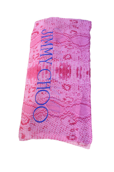 Jimmy Choo Womens Silk Snakeskin Printed Logo Scarf Blue Pink 84"x25"