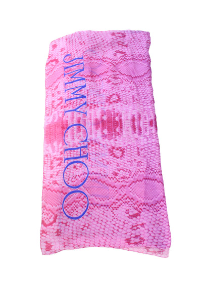 Jimmy Choo Womens Silk Snakeskin Printed Logo Scarf Blue Pink 84"x25"