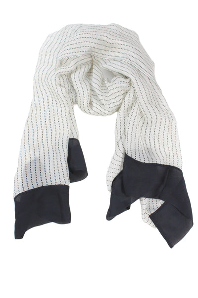 Designer Womens Lightweight Silk Square Striped Scarf White Black 62"x28"