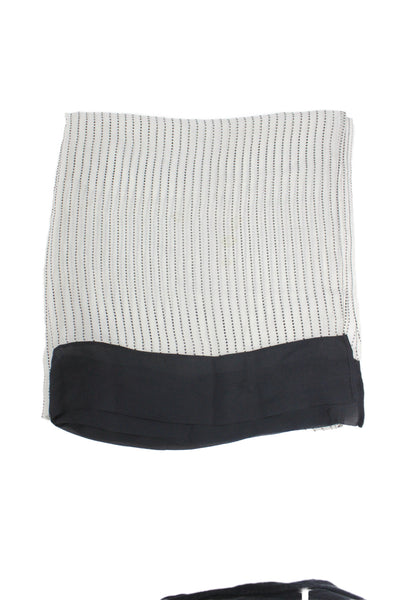 Designer Womens Lightweight Silk Square Striped Scarf White Black 62"x28"