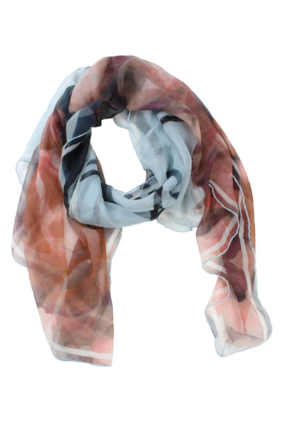 Chanel Womens Lightweight Silk CC Camellia Flower Scarf Blue Pink 60"x30"