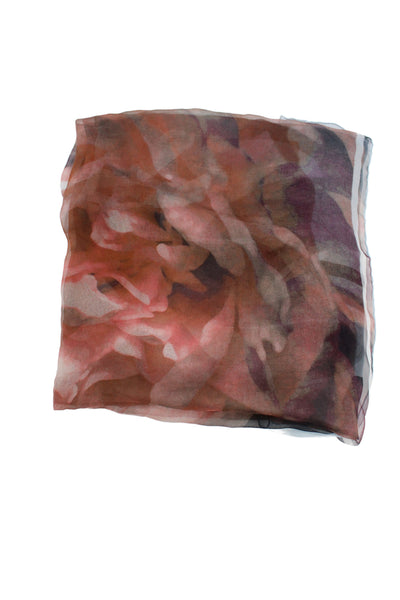 Chanel Womens Lightweight Silk CC Camellia Flower Scarf Blue Pink 60"x30"