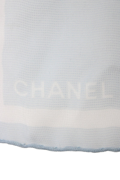 Chanel Womens Lightweight Silk CC Camellia Flower Scarf Blue Pink 60"x30"