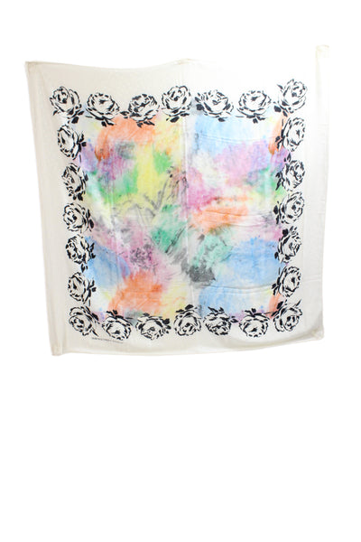 Emanuel Ungaro Parallele Womens Silk Floral Abstract Scarf White Multi 64"x64"