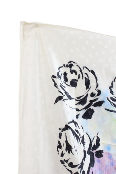 Emanuel Ungaro Parallele Womens Silk Floral Abstract Scarf White Multi 64"x64"