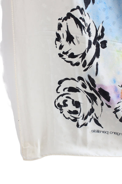 Emanuel Ungaro Parallele Womens Silk Floral Abstract Scarf White Multi 64"x64"