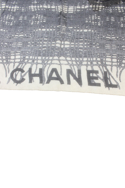 Chanel Womens Silk Interlocking CC Logo Abstract Scarf White Black 33"x33"