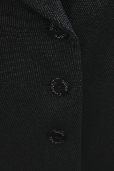 Chanel Womens Basic Jacket Blazer Black Wool Button Classic Size 44