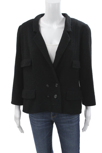Chanel Womens Basic Jacket Black Wool Button Long Sleeve Size 44