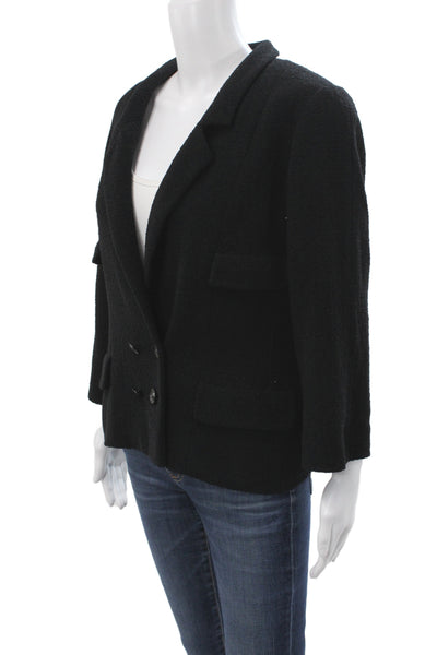 Chanel Womens Basic Jacket Black Wool Button Long Sleeve Size 44